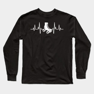 Roller Skate Heartbeat in white for skaters and roller derby fans Long Sleeve T-Shirt